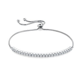 AGRULE Moissanite Tennis Bracelet for Women 14K White Gold Plated Sterling Silver 1.1 Ct D Color VVS Lab Created Diamond Tennis Bracelets for Birthday Wedding 7.25" Adjustable Slider Bracelet