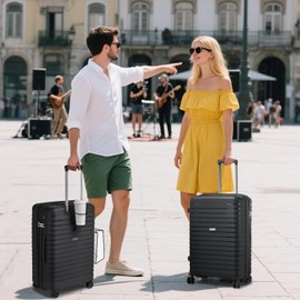 Kono Hardside Expandable Spinner Wheel Luggage, Lightweight Checked Luggage Medium Suitcase with TSA Lock Cup Holder for Women Men(24 Inch, Black)