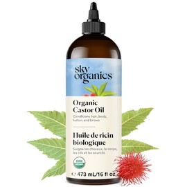 Sky Organics Aceite de ricino orgánico sin refinar, 100  puro, sin hexano, hidratante y curativo, 16 oz (473 ml)                                      