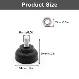 0XBIT Rubber Buffer M8, Pack of 4 Rubber Feet, Screwable, Adjustable Feet M8 with Nuts, Scratch-Resistant and Non-Slip, Shock-Absorbing Buffers, for Furniture, Tables, Chairs, Sofas