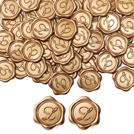 Yoption - Etiquetas adhesivas con sello de cera del alfabeto L, paquete de 50 calcomanías de sello de cera con letras, sellos de sobre, adhesivos autoadhesivos dorados para bodas, fiestas, cumpleaños, Navidad (L)