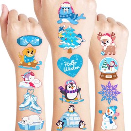 96 PCS Hello Winter Snowflake Pre-Cut Temporary Tattoos for Kids | Super Cute Themed Birthday Party Favors, Supplies, Decorations, Fake Tattoo Stickers, School Rewards Prizes & Gifts for Boys Girls