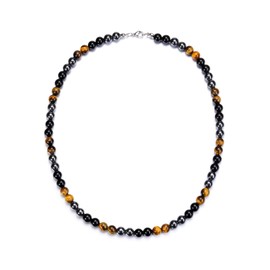 Jovivi Gemstone Men's Necklace Pearl Necklace Tiger's Eye Obsidian Hematite Natural Gemstone Healing Stones Chain Women Men Crystal Necklace Amulet Spiritual Gift, Gemstone, Tigers Eye