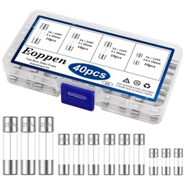 Eoppen 40Pcs 3A Fast Blow Glass Fuses Assortment Kit 3 Amp 4 Values 3.6x10 mm 125V / 5x20mm 125V & 250V / 6x30mm 250V Fuses Kit packag in a Clear Plastic Box