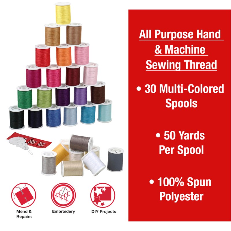 SINGER Polyester Sewing Thread Set - 30 Assorted Colors, 50