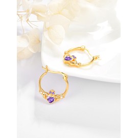 Dreamboat Sterling Silver Claddagh Earrings for Women Gold Celtic Knot Irish Clover Earrings Dangle Earrings Hook Purple February Birthstone Irish Jewelry for Mom, Large, Sterling Silver, Cubic