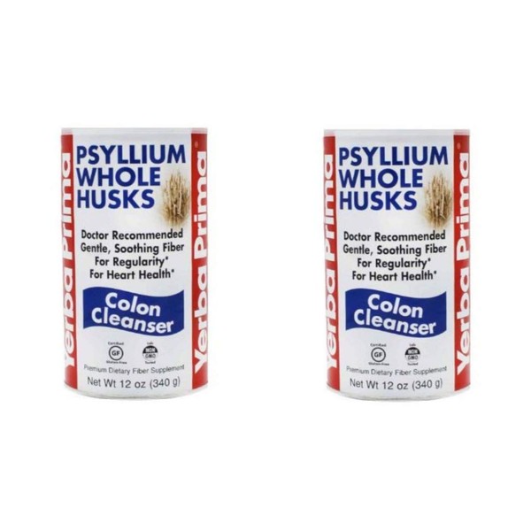 Yerba Prima Psyllium Whole Husks, 12 oz (2 Pack) - Colon Cleanser, Gluten Free, Non-GMO, Soothing Regularity
