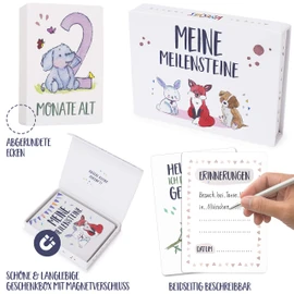KNECKES 48 high-quality baby milestone cards / Milestone baby cards including beautiful gift box and guide, the ideal gift for a birth, christening or baby shower for girls and boys