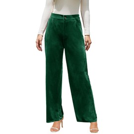 Rasutina Women Wide Leg Velvet Pants Christmas Green Palazzo Pants for Women Dressy Velour Pants with Pockets X-Large