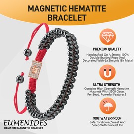 Magnetic Hematite Bracelet for Women,Magnetic Hematite Bracelets with Rose Gold Zirconia，4MM，Magnet Therapy Bracelet，Eliminate Static Electricity (Double Strength Magnet-Rose Gold Crown,4MM)