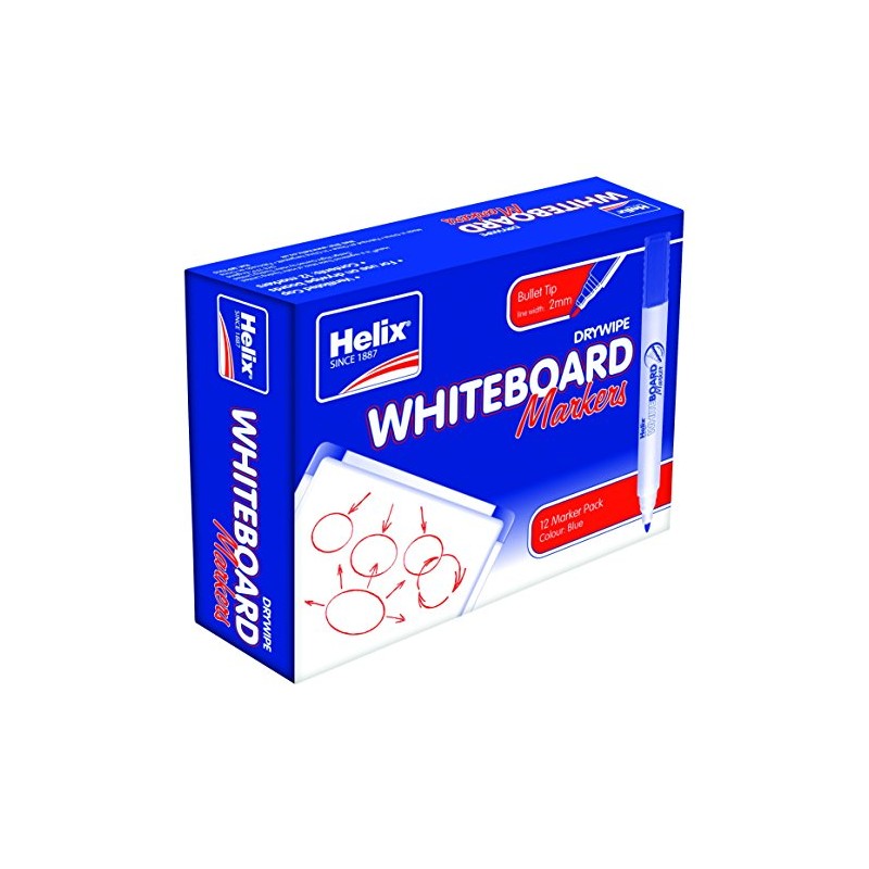 Helix Whiteboard Dry Wipe Marker Pens Bullet Tip x12 (Blue)