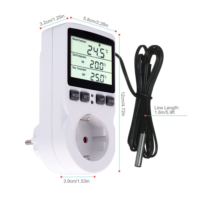 RUIZHI Digital Temperature Controller Sockets Heating Cooling Thermostat 250 V