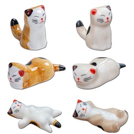 6 Pieces Ceramic Chopsticks Rest Ceramic Cat Chopsticks Rest for Kitchen, Dining Table, Cutlery Storage