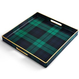 Nuanchu Tartan Christmas Serving Tray, Square Decorative Coffee Table Tray