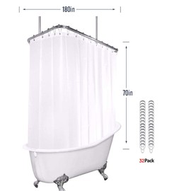 Riyidecor Clawfoot Tub Shower Curtain Liner Bathtub Wrap Around 180 x 70 Inch White Polyester Fabric All Around Circular Oval Circle Freestanding Round Surround Vintage Extra Wide Heavy Duty