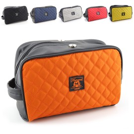 Haryali London Water-Resistant Leather Toiletry Bag for Men Large Travel Wash Bag Shaving Dopp Kit Bathroom Gym Toiletries Makeup Organizer (Orange)