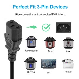 [UL Listed] Power Cord Compatible Instant Pot, Electric Pressure Cooker, Rice Cooker, Soy Milk Maker, Microwaves and More Kitchen Appliances 3 Prong Cable Replacement