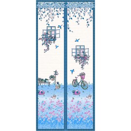 Magnetic Screen Door with Double-Sided Tape 37 x 83 Inches Cute Monkey Mesh Screen Door No Punching Needed Heavy Duty Retractable Screen Doors Magnets Blue