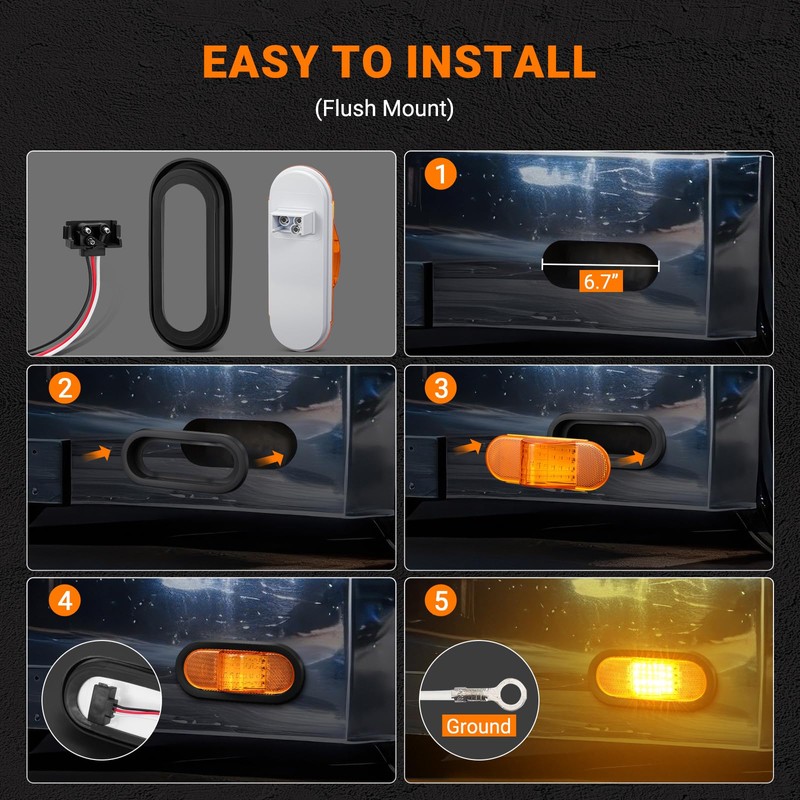 2PCS 6.5 Inch Oval LED Side Marker Lights 24 LED