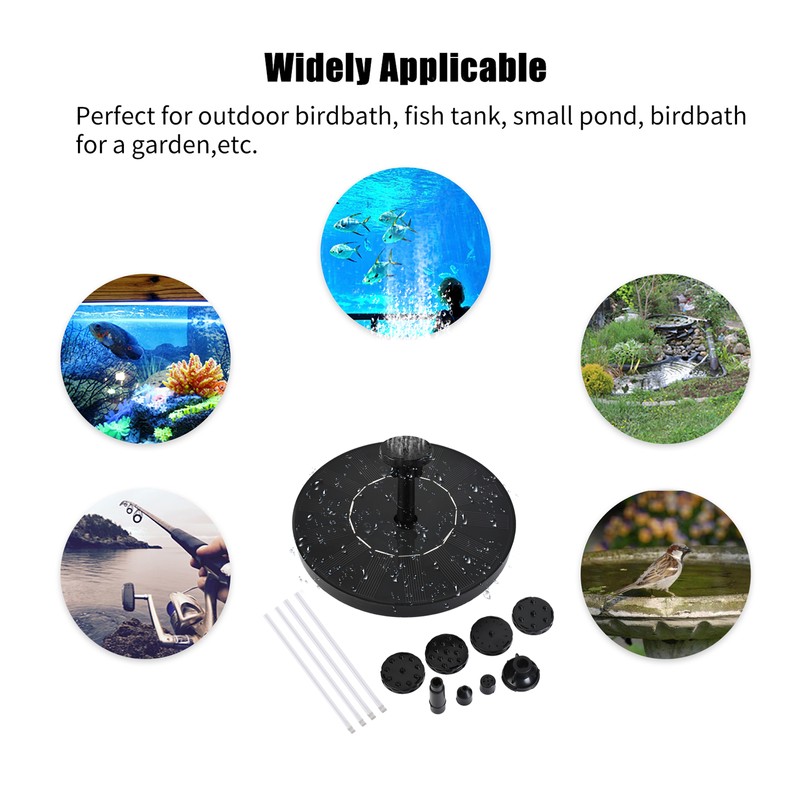 1.5W Solar Fountain Pump with 6 Nozzles Filter Anti-collision Bar
