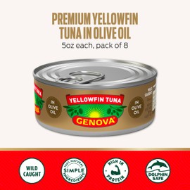 Genova Premium Yellowfin Tuna in Olive Oil, 5 Ounce Cans, 24-Pack – Nutrient Rich, High Protein Canned Tuna Fish - Delicious, Easy, Nutritious Ready to Eat Meals