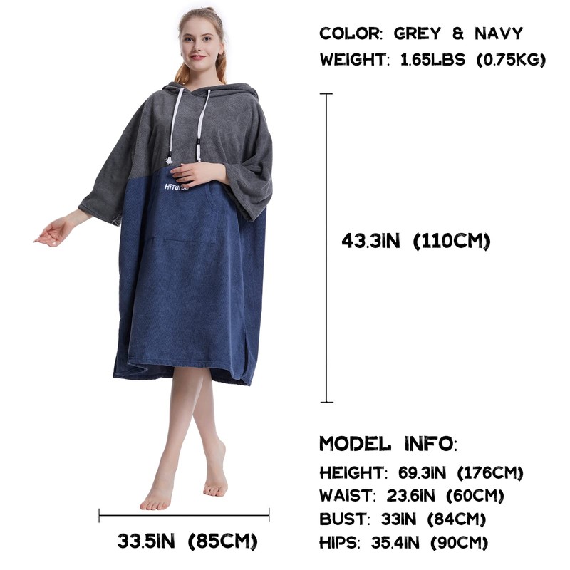Hiturbo Changing Robe, Absorbent Quick Dry Surf Poncho, 3/4 Sleeve