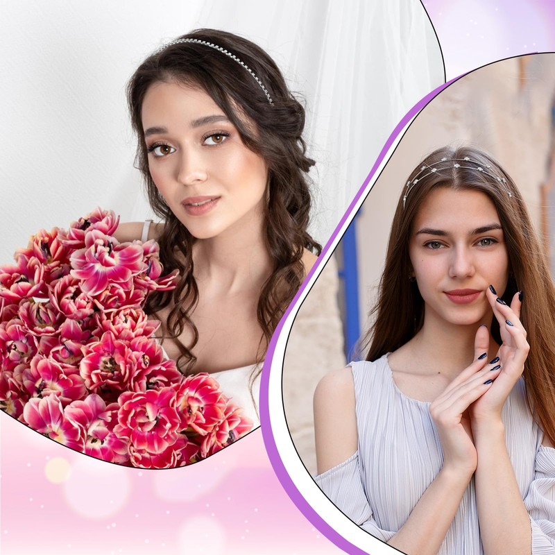 Nogeqi 4PCS Silver Rhinestone Headband, Diamond Crystal Wedding Bride Headband,