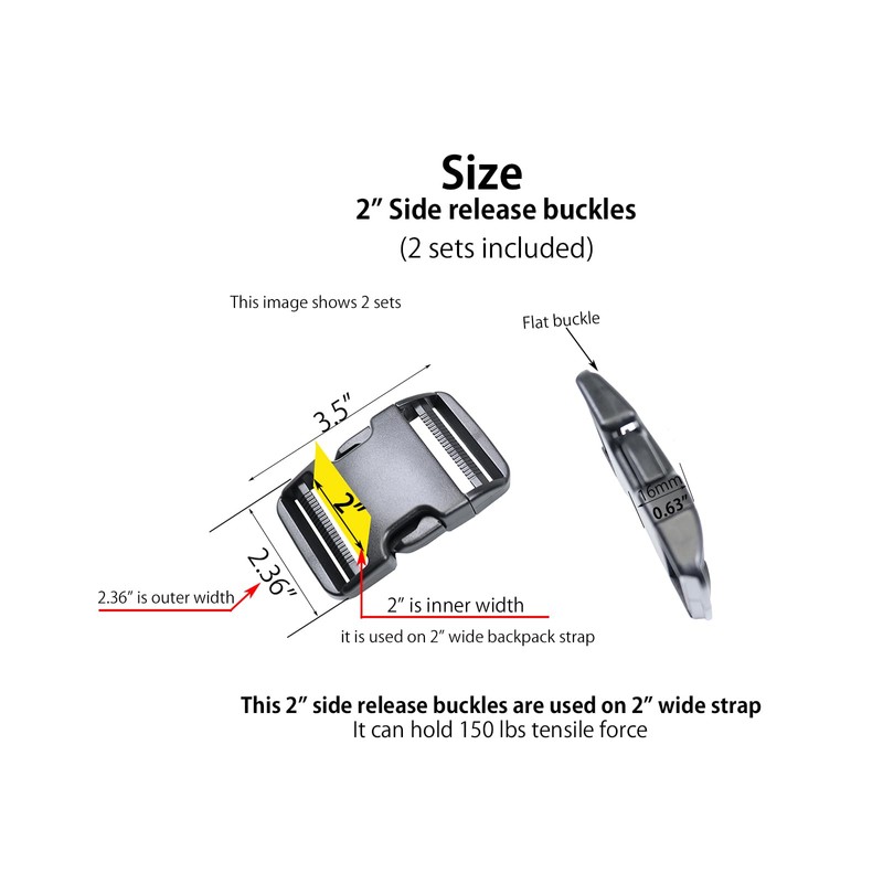 BOSWOAK Side Release Buckles,Heavy Duty Dual Adjustable Plastic Buckle Snaps