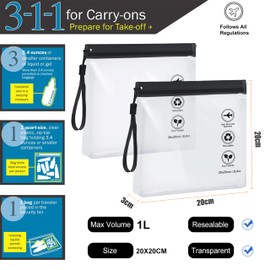Airport Security Liquids Bags 20 x 20cm TSA Approved, Clear Travel Toiletries Bag/20cm x 20cm Clear Bag Airport, Holiday Travel Essentials/Hand Luggage for Men Women/Travelling Accessories