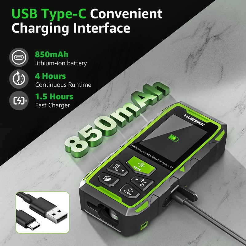 Huepar Dual Laser Measuring Tool, 393Ft Green-Beam Bilateral Digital Laser