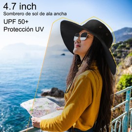 Duwinja Sombreros para el Sol de ala Ancha y Mangas para Brazos, Gorra Mujer ala Ancha 12cm, UPF 50+, Plegable, Impermeable, Protección Solar UV Gorras para Pesca/Senderismo/Jardinería/Playa-Negro