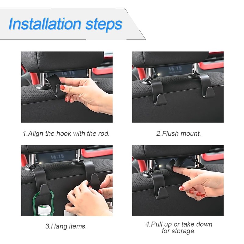 Osilly Car Seat Headrest Hook, 4 Pack Auto Seat Hanger