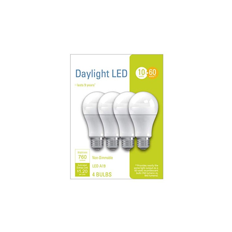 GE Lighting LED Light Bulbs, 60 Watt Eqv, Daylight, A19
