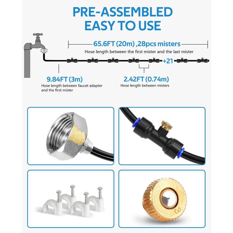 homenote Misting Cooling System 75FT (23M) Misting Line + 28
