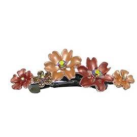 Flower Barrette Med/Small Hair Clip in Shades of Peach Sparkly Rhinestones YY86400-12peach