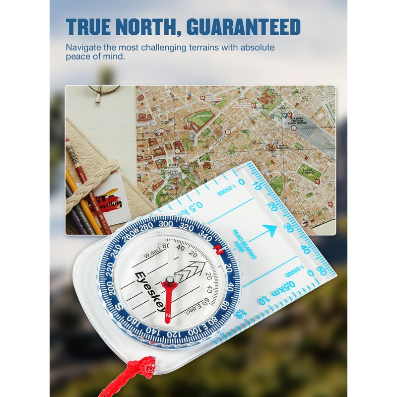 Eyeskey Ultra-Light Compass,Compact Hiking&Mountaineering, Accurate Orienteering Compass with Map Scales