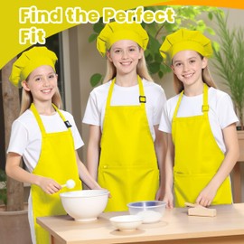 Matissa & Dad Kids Cooking Apron and Chef Hat Set Adjustable Childrens Apron for Baking, Painting, Craft Chef Apron Artist Smock child (Yellow, X Large For kids 48" to 55" Height)