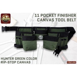 Graintex CD2159 11 Pocket Finisher Tool Belt Hunter Green Color Canvas, Durable Tool Belt Organizer, Versatile Tool Storage, Tool Bag Designed for Craftsmen and DIY Enthusiasts, Hammer Holder Loops