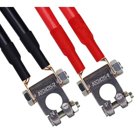 DLronwey Battery Terminal Connectors,Military Spec Positive Negative Heavy Duty Battery Terminals with 8 pcs 2 Gauge 3/8" Copper Lugs,8 Heatshrink,4 Cover and Anti Corrosion Washers