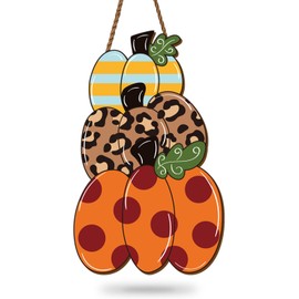 Whaline Fall Pumpkin Wood Front Door Sign Autumn Thanksgiving Wooden Hanging Sign Pumpkin Welcome Sign for Harvest Indoor Outdoor Home Porch Wall Decor