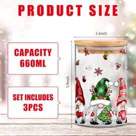 3 Pack Christmas Glass Storage Jars With Airtight Bamboo Lid Gnome Red Truck Canister Sets for Christmas Kitchen Countertop Decor Christmas Cookie Jars Candy Containers