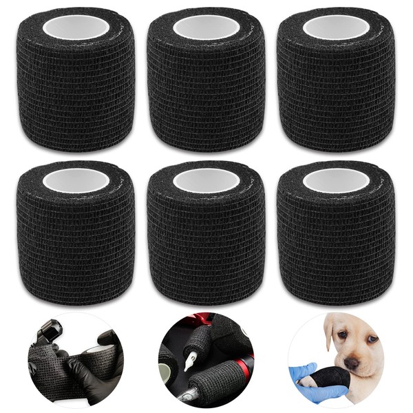 Tattoo Grip Tape Wrap Cover - Autdor 6Pcs 2" x 5 Yards Tattoo Machine Tape Cohesive Elastic Bandage Rolls Self-Adherent Tape for Grip Tube Accessories Sports Tape