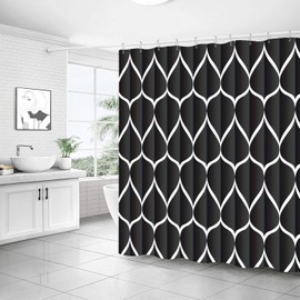 Cortina de Baño,180 * 180cm Cortina de Ducha de Poliéster Antihongos,Shower Curtains Tela Lavable con Ojales de Metal y 12 Ganchos para Casa, Hoteles (Color Negro)