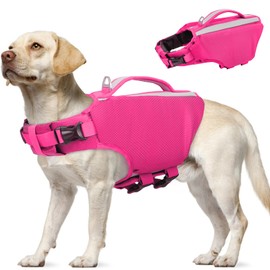 Kuoser Dog Life Jacket, High Flotation Dog Life Vest for Swimming Boating, Adjustable Small Medium Large Dog Swim Vest with Rescue Handle, Reflective Safety Pet Life Preserver Floats for Pool