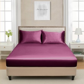 Lanest Housing Twin Silk Satin Fitted Sheet, Soft Deep Pocket Single Bottom Bed Sheets Sold Separately, Wrinkle Free, Non- Fading, Breathable, Fully Elasticized(Twin Size, Purple)