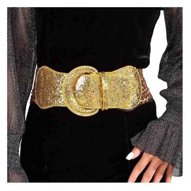 Yalice Sparkle Sequins Elastic Waist Belt Stretchy Wide Waist Belts for Dresses Lady Leather Belt for Women (Gold, Fits Waist Size：25‘’-32‘’)