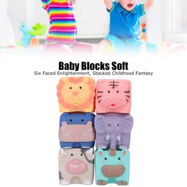 6 Unids Bloques de Bebé Apilamiento Suave Bloques de Construcción Juguetes Formas de Animales Bloques Suaves para Niños Pequeños 6 Meses Arriba Juguetes de Baño de Silicona Juguete para Morder la Dent