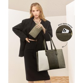 LOVEVOOK Laptop Tote Bag for Women, 15.6 Inch Waterproof Vintage PU Leather Computer Bag with Wristlet, Professional Laptop Purse for Teacher,Work, Daily