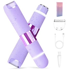 Dermave Bikini Trimmer Razors Shaver for Women,2-in-1 Waterproof Electric Dual Ceramic Head Shaver,IPX7 Waterproof Rechargeable Lady Trimmer for Face,Body&Intimate Areas (Purple)