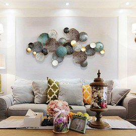 ZZYYZZ Large Metal Wall Decor, Boho Lotus Leaf Metal Wall Decoration, 3D Stacked Flower Wall Art Décor, Nautical Coastal Outdoor Wall Decor, for Living Room Bedroom Dining Room, 52.5" x 26.5"